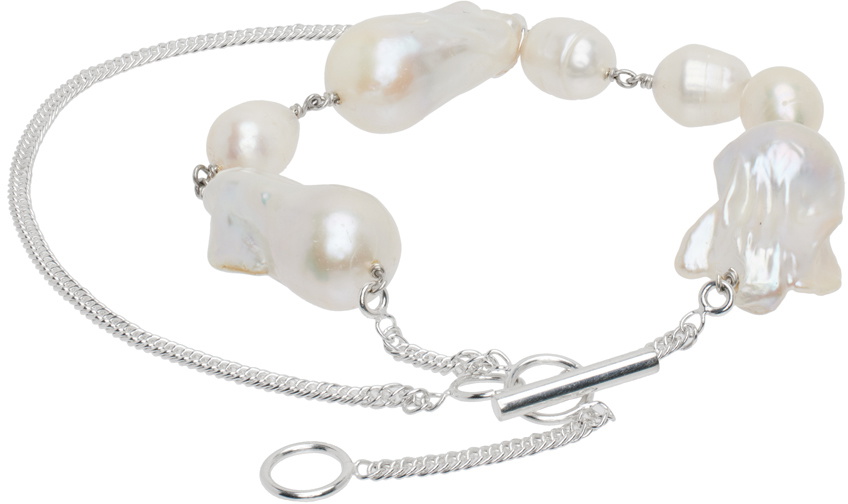 Jil Sander Silver & Off-White Pearl Bracelet