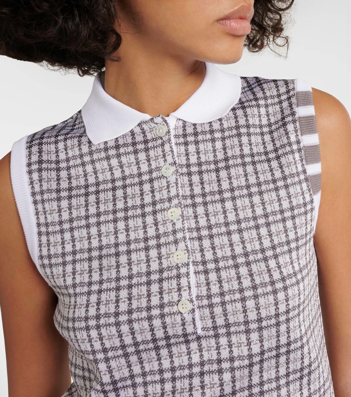 Thom Browne 4-Bar checked silk and cotton top