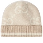 Gucci Men's GG Knitted Beanie Hat in Camel/White