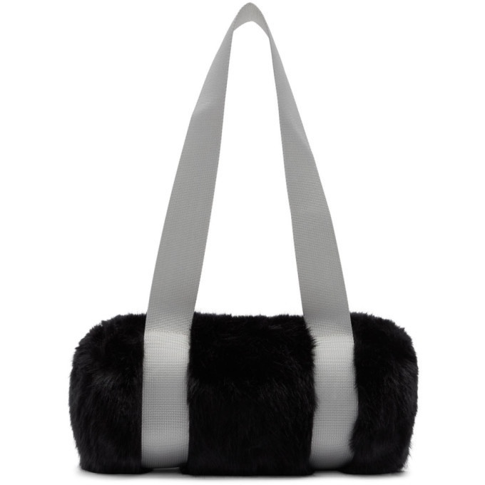 Photo: Landlord Black and Grey Mini Faux-Fur Duffle Bag