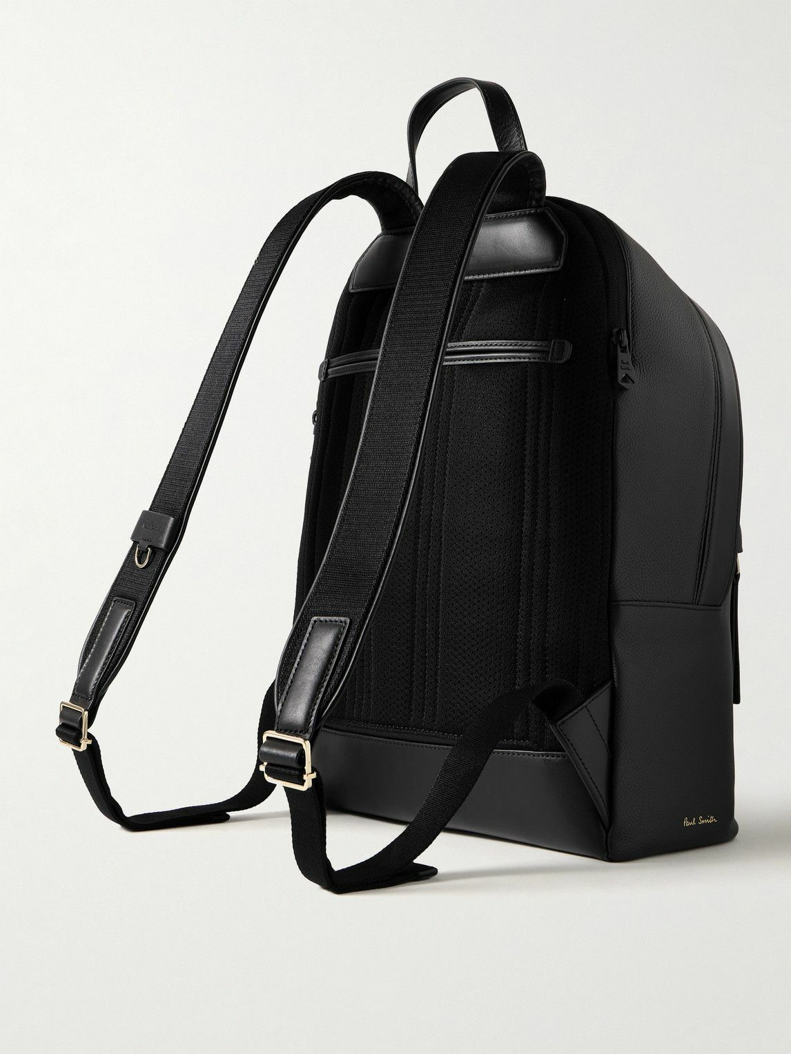 Paul Smith - Mesh-Panelled Striped Full-Grain Leather Backpack