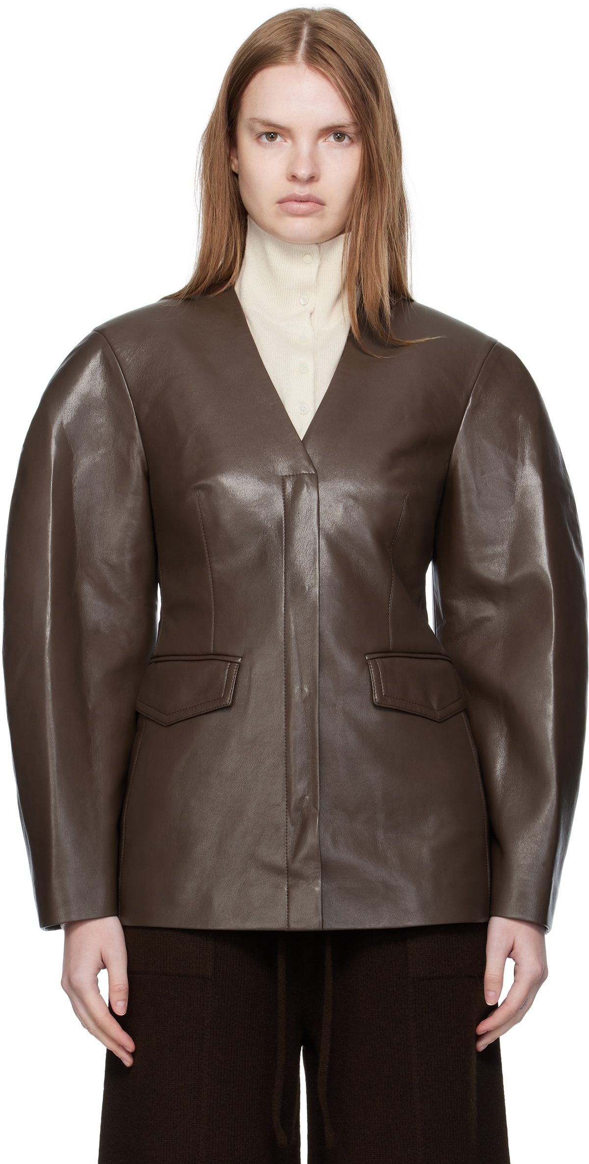 Nanushka Brown Erina Regenerated Leather Blazer