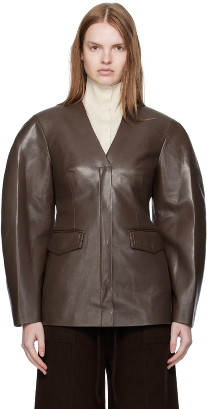 Photo: Nanushka Brown Erina Regenerated Leather Blazer
