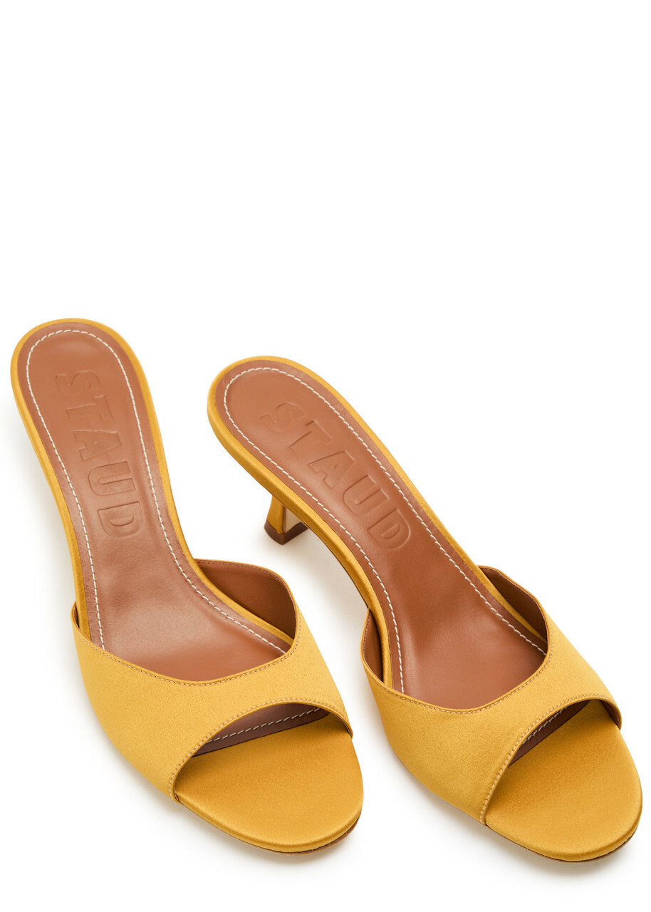 Staud Brigette Satin Mules Gold