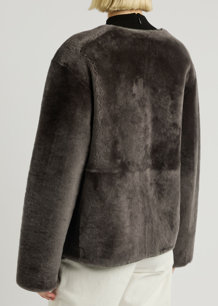 Arma Lucine Reversible Shearling and Leather Jacket Dark Brown