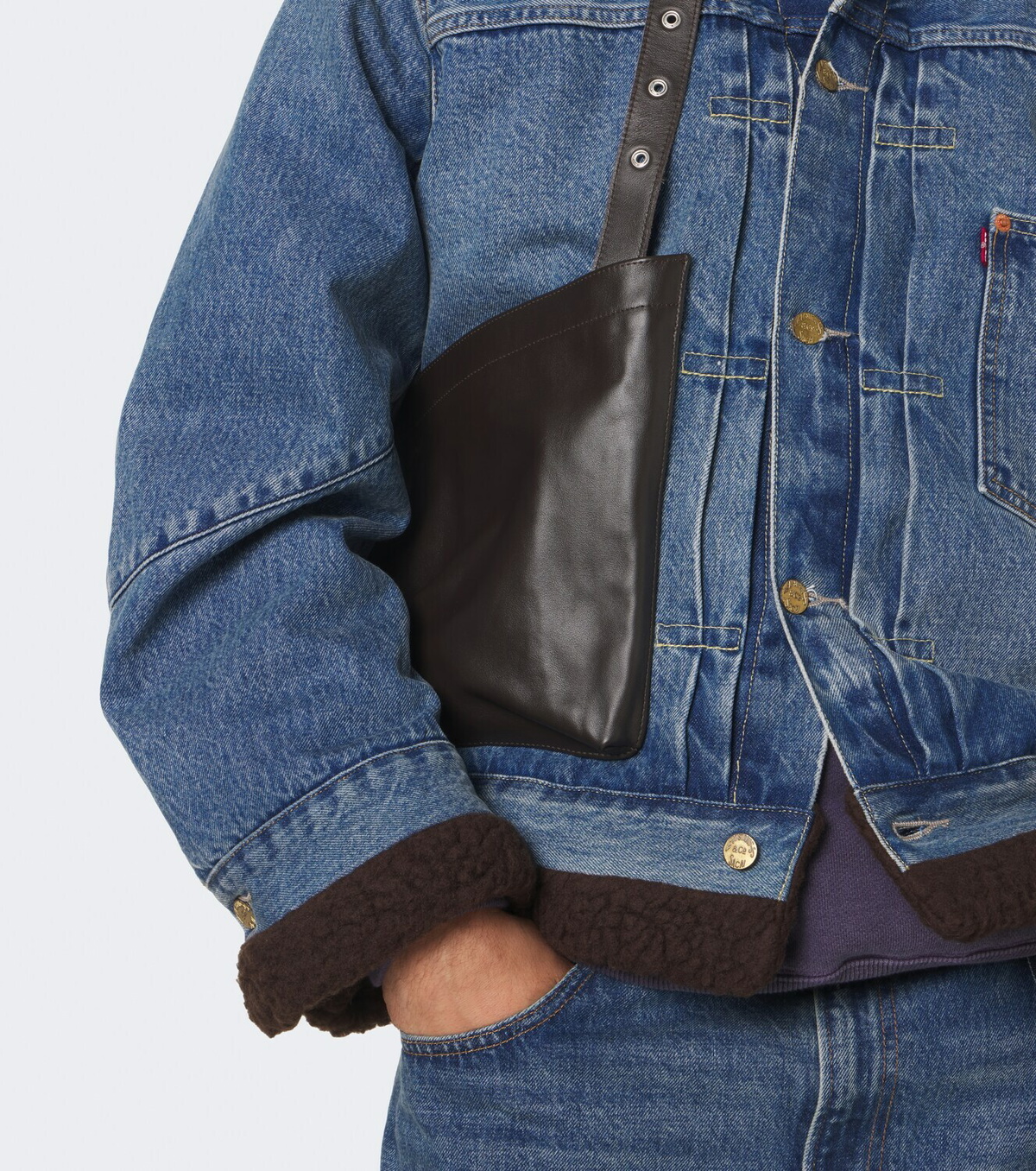 Sacai Leather-trimmed denim jacket