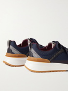 BRUNELLO CUCINELLI - Leather-Trimmed Mesh and Canvas Sneakers - Blue