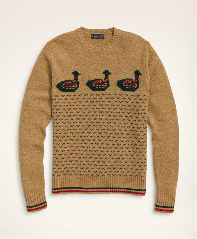 Photo: Brooks Brothers Men's Big & Tall Brushed Wool Fair Isle Duck Motif Sweater | Brown