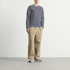 Comme des Garçons Play Stripe Red Heart Emblem Long Sleeve T in Navy White