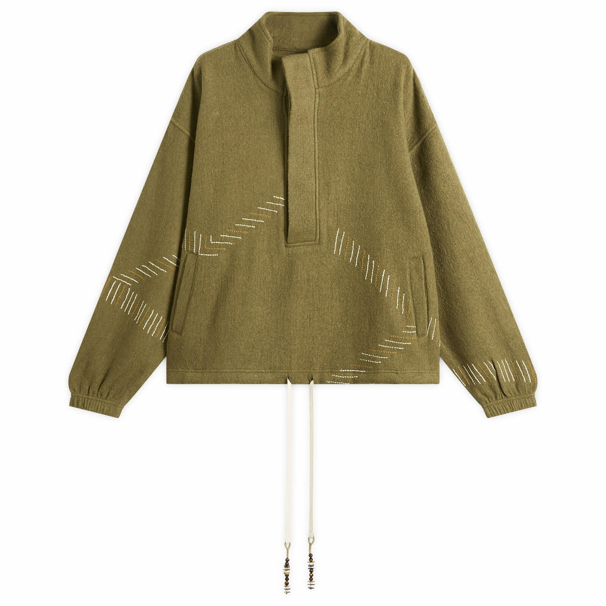 Kartik Research Men's Beaded Kaza Jacket in Moss/Ecru/Yellow