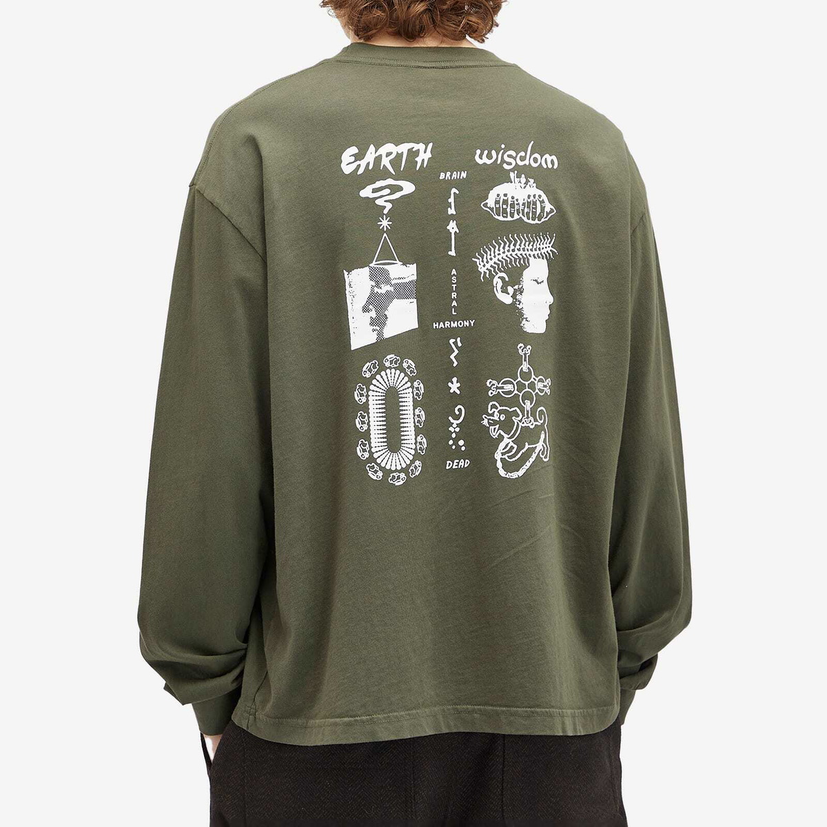Brain Dead Men's Earth Wisdom Long Sleeve T-Shirt in Dark Green