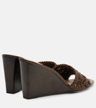 Veronica Beard Ellen macramé leather wedge mules