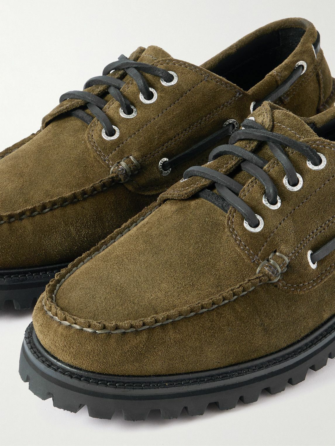 G.H. BASS - Ranger Camp Moc Leather-Trimmed Suede Boat Shoes - Green