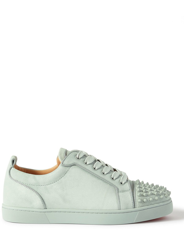 Photo: Christian Louboutin - Louis Junior Spikes Cap-Toe Suede Sneakers - Gray