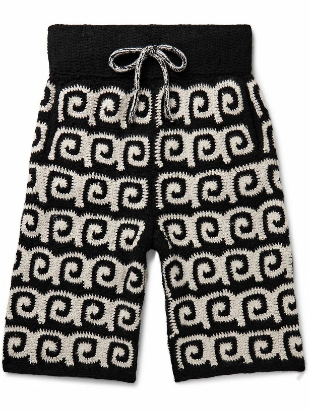Photo: The Elder Statesman - Sealife Straight-Leg Crocheted Cashmere Drawstring Shorts - Black