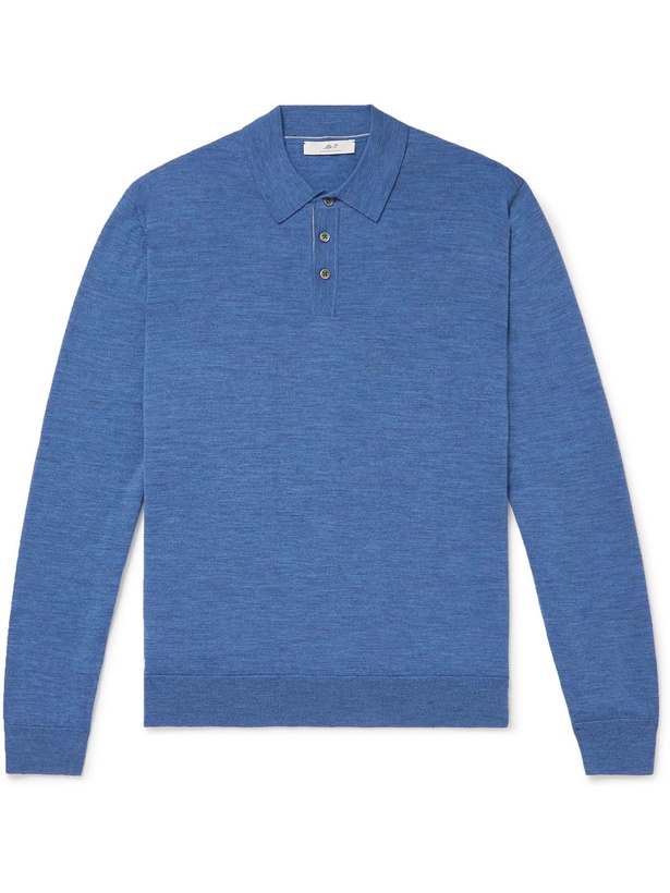 Photo: Mr P. - Slim-Fit Merino Wool Polo Shirt - Blue