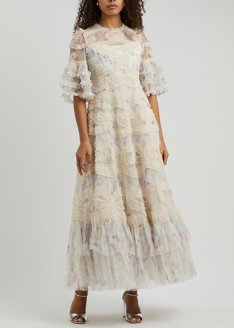 ワンピース NEEDLE & THREAD Long dress with multicolor motif Bianco Dresses | Elegant Dresses | Stylish Dresses | Needle