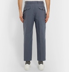 Mr P. - Dark-Blue Cropped Tapered Pleated Linen and Cotton-Blend Suit Trousers - Blue