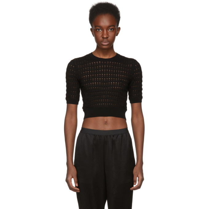 T by Alexander Wang Black Float Stitch Crop Sweater T by Alexander
