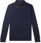Ermenegildo Zegna - Contrast-Tipped Wool and Silk-Blend Polo Shirt - Men - Navy