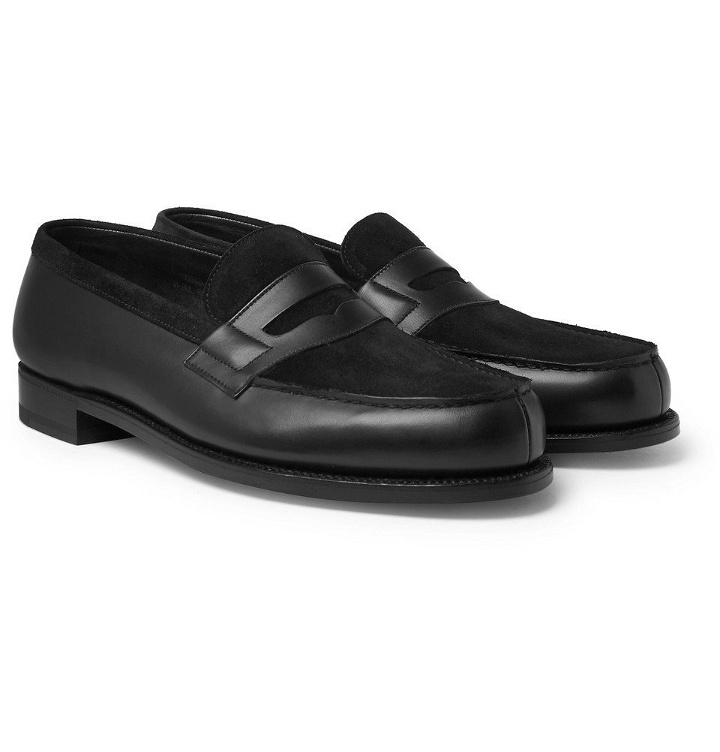 Photo: J.M. Weston - Leather and Suede Penny Loafers - Men - Black