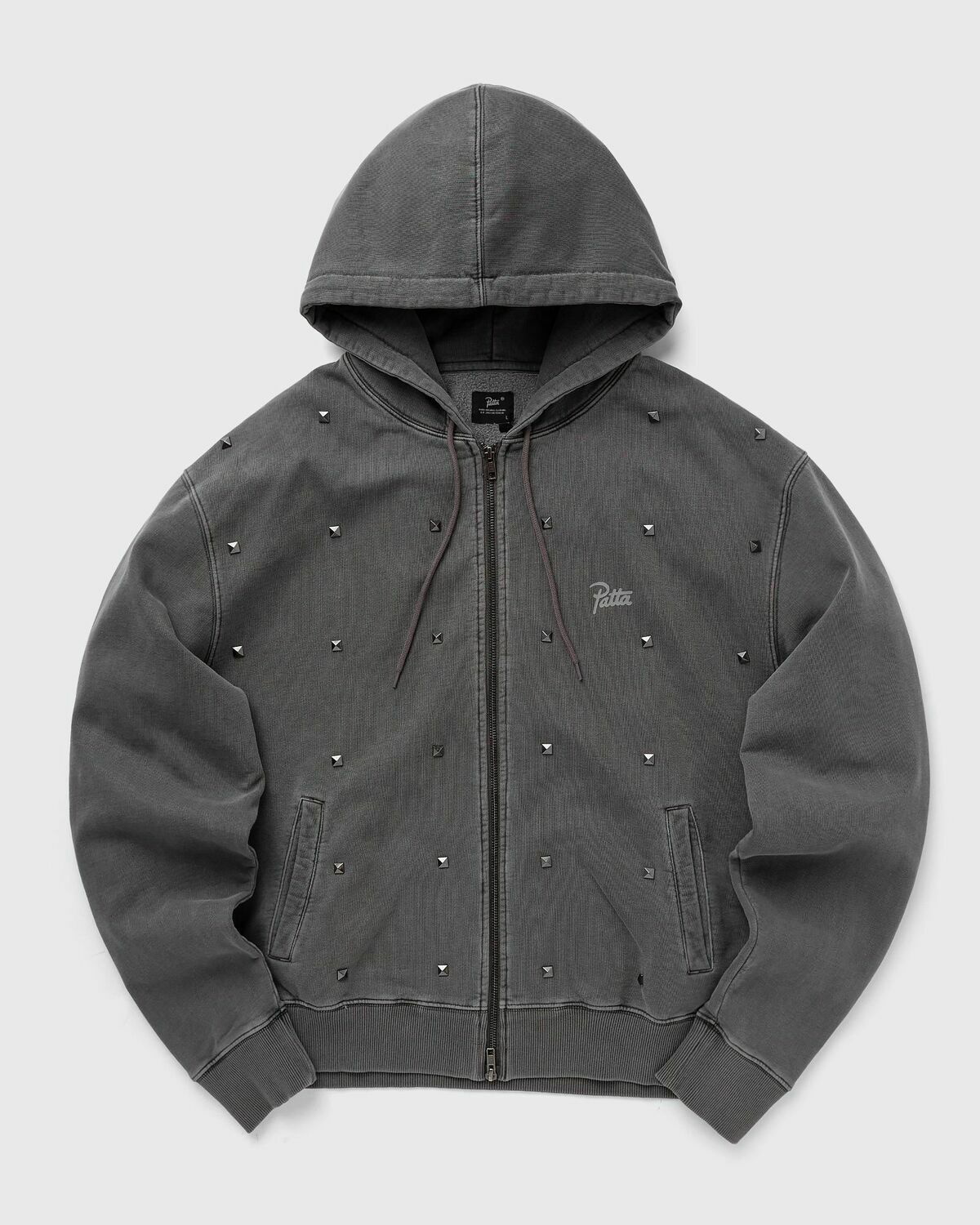 stepy　ババ+ダダ Patta Studded Washed Zip Up Hooded Sweater Grey Hoodies