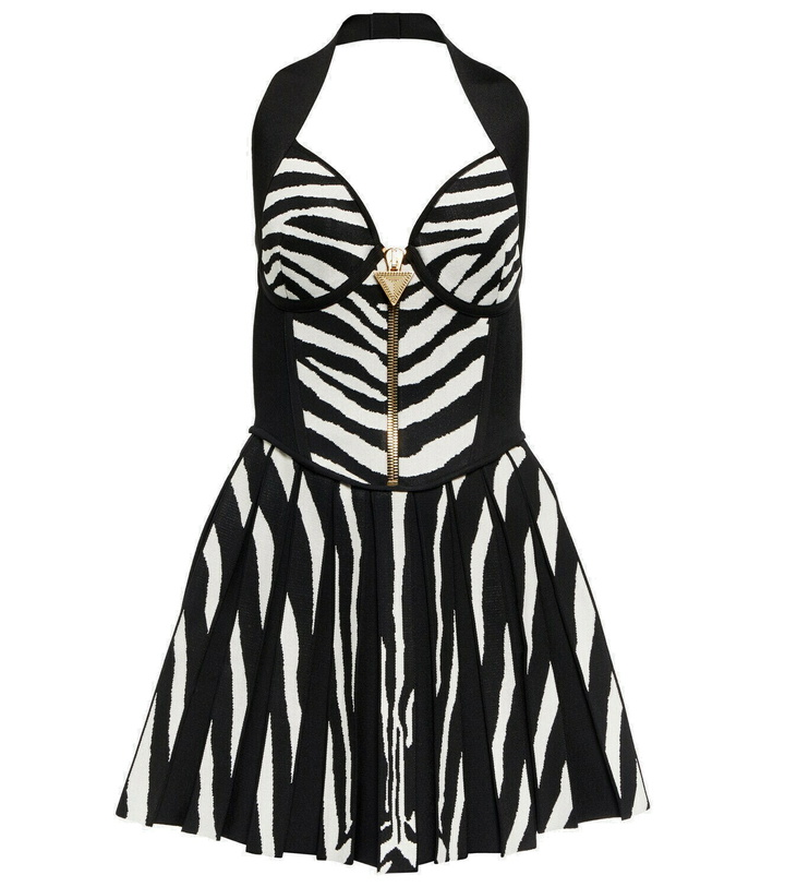 Photo: Balmain - Zebra-jacquard knit minidress