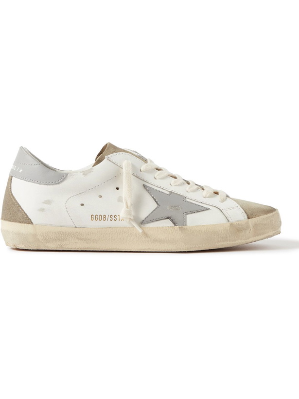 Photo: Golden Goose - Superstar Distressed Leather and Suede Sneakers - White