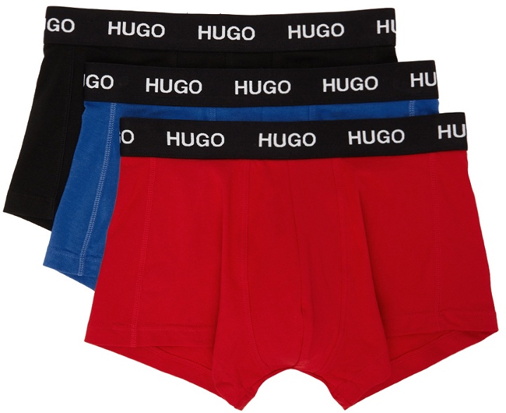 Photo: Hugo Three-Pack Multicolor Logo Waistband Trunk Briefs
