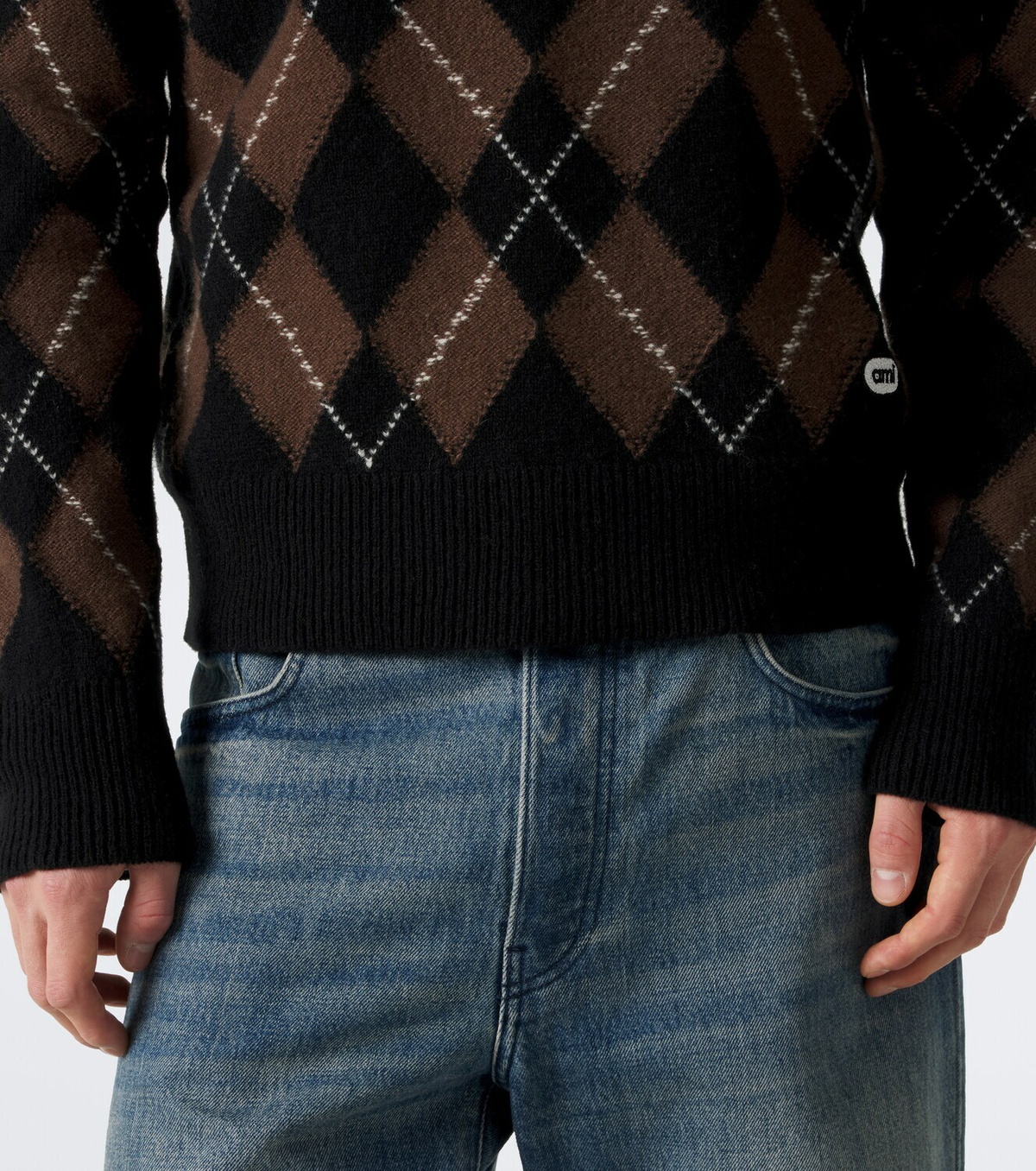 Ami Paris Argyle virgin wool half-zip sweater