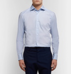 Ermenegildo Zegna - Light-Blue Slim-Fit Cutway-Collar Puppytooth Cotton-Poplin Shirt - Men - Light blue