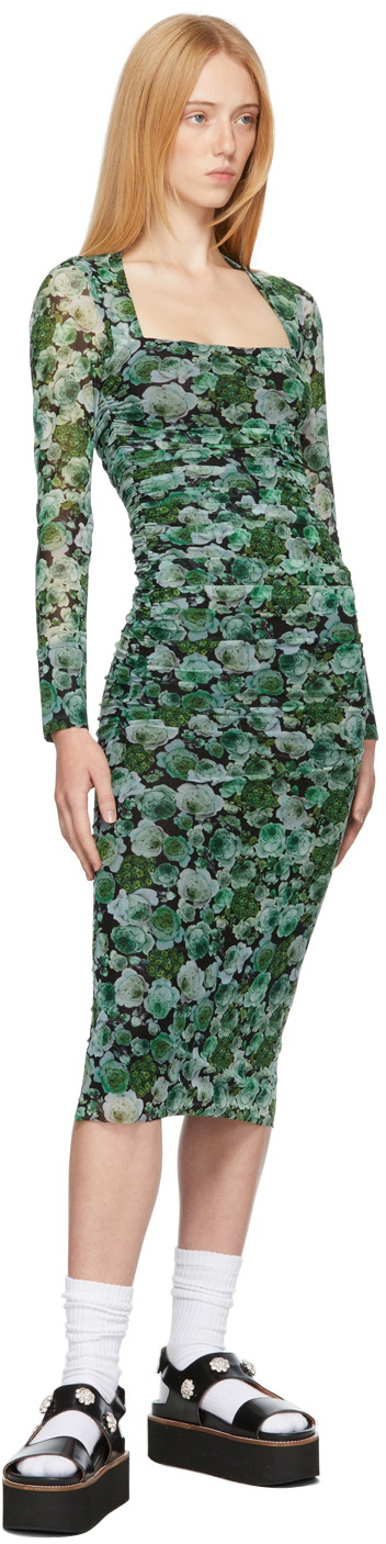 GANNI Green Mesh Floral Midi Dress GANNI