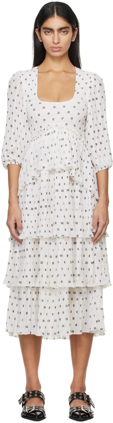 Gant Women Off White Pleated Midi Shirt Dress