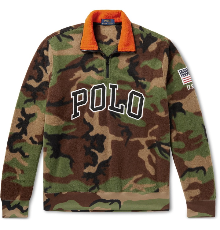 Photo: Polo Ralph Lauren - Logo-Appliqué Camouflage-Print Fleece Half-Zip Sweatshirt - Green
