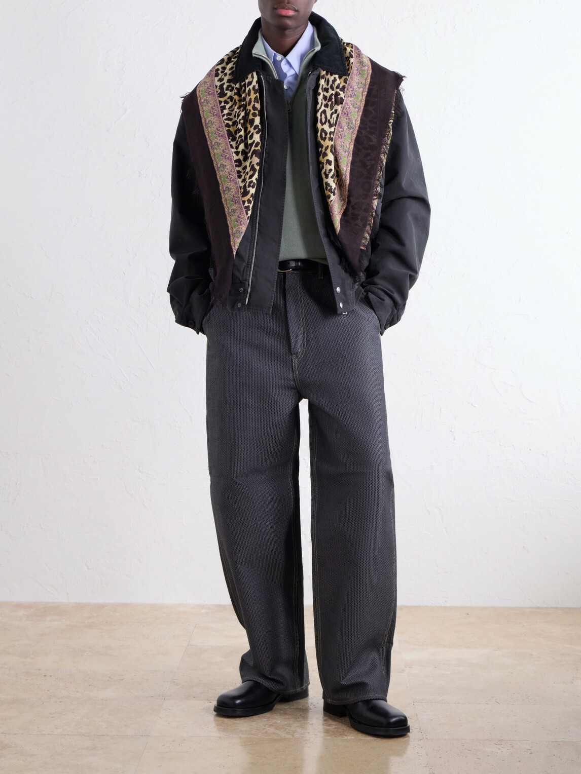 KAPITAL - Fringed Printed Gauze Scarf - Brown