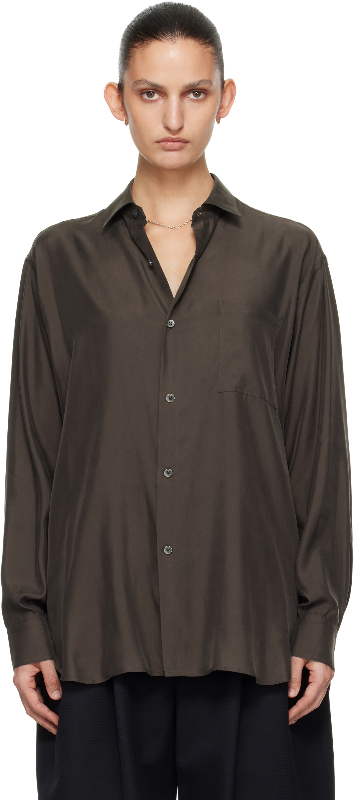 ssstein Brown Cupro Twill Oversized LS Shirt