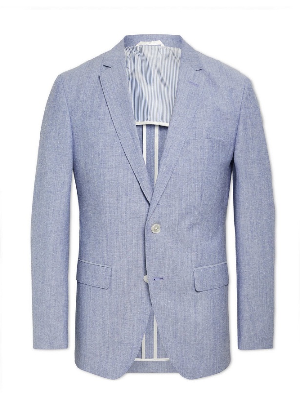 Photo: HUGO BOSS - Hartlay2 Slim-Fit Mélange Cotton and Virgin Wool-Blend Suit Jacket - Blue