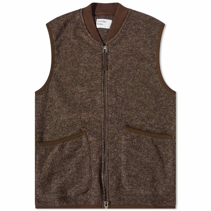 Photo: Universal Works Men's Wool Fleece Zip Waistcoat in Brown