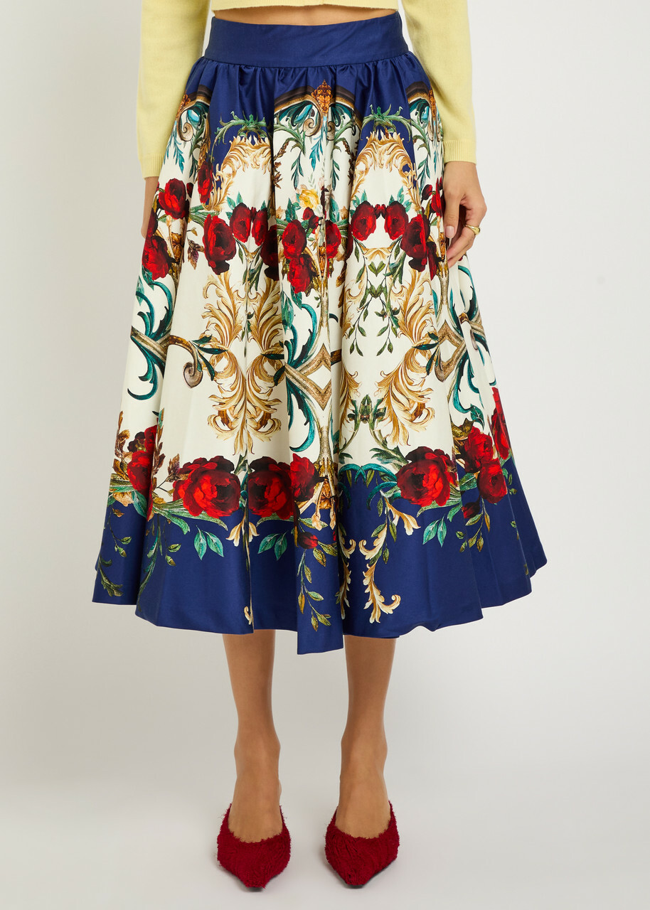 Alice + Olivia Nilda Floral-print Cotton-poplin Midi Skirt Multicoloured