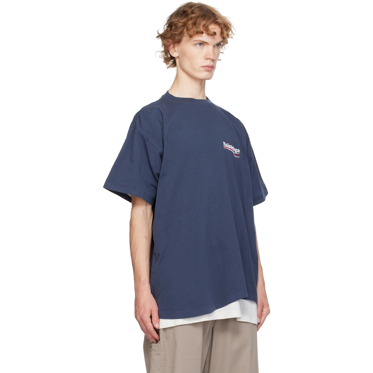 Balenciaga Navy Political Campaign Double T-shirt