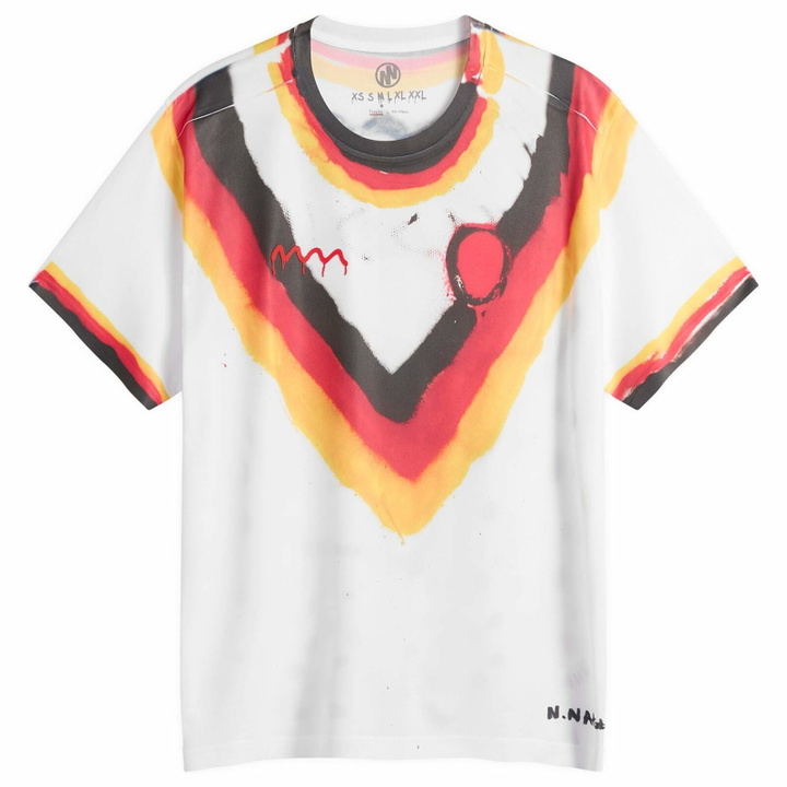 Photo: Navinder Nangla Men's Germoney Football Jersey in White/Red/Yellow/Orange