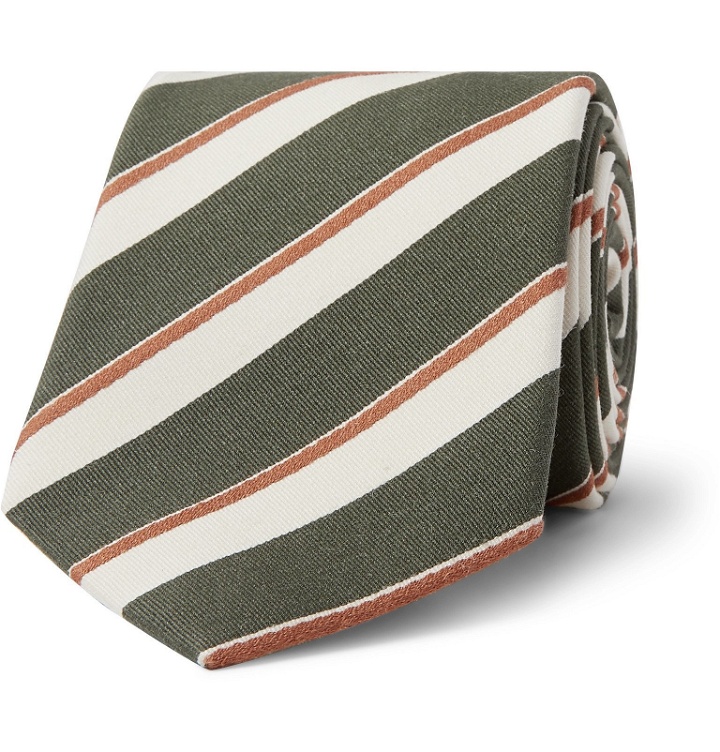 Photo: Bigi - 8cm Striped Silk and Cotton-Blend Tie - Green
