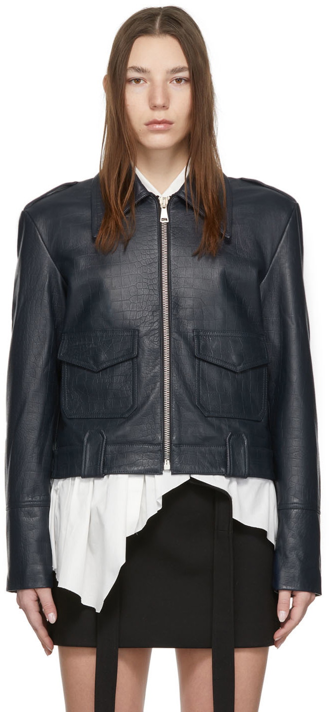 Balmain Women's Croc-Embossed Leather Biker Jacket