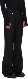 C2H4 Black Paneled Wide Leg Tailored Trousers