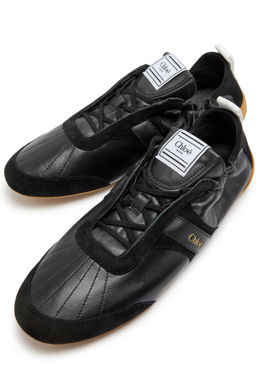 Chloe Kick Panelled Grained Leather Sneakers Black