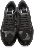 Valentino Garavani Grey Felt Camouflage Rockrunner Sneakers