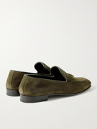 Manolo Blahnik - Truro Leather-Trimmed Suede Loafers - Green
