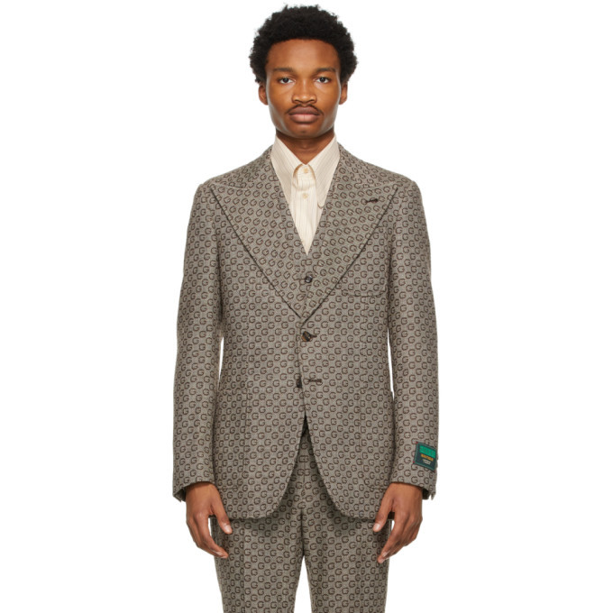 Photo: Gucci Brown and Beige Jacquard Wool G Palace Blazer