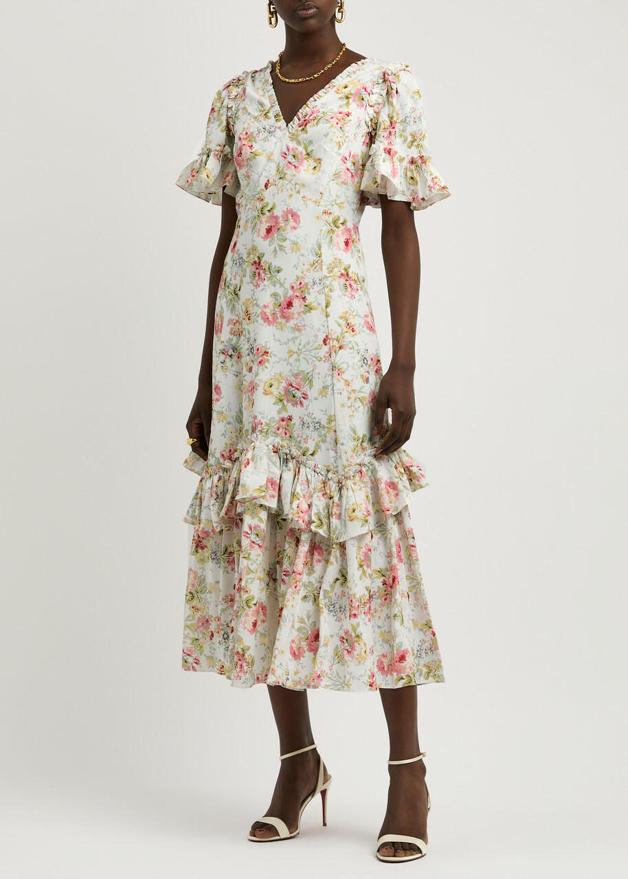 Needle & Thread Enchanted Garden Floral-print Midi Dress White