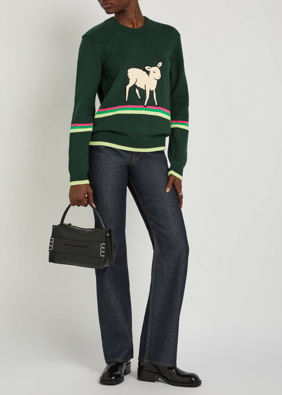 JW Anderson Sheep Striped Cotton-knit Jumper Green